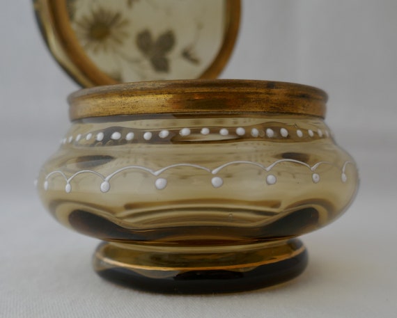 VINTAGE MOSER STYLE Amber Glass Enameled Casket J… - image 2