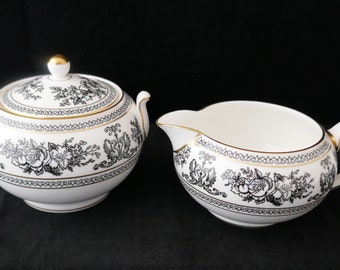 Wedgwood Bone China Black Columbia SUGAR BOWL & CREAMER Set