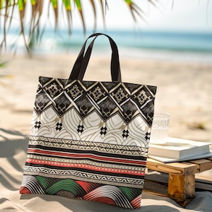 Palestinian Keffiyeh Pattern Tote Bag — Cultural Heritage, Geometric Design, Black White Red Green
