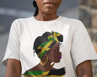 ジャマイカの女王アフロセントリックTシャツ – レゲエ風ヘッドラップT