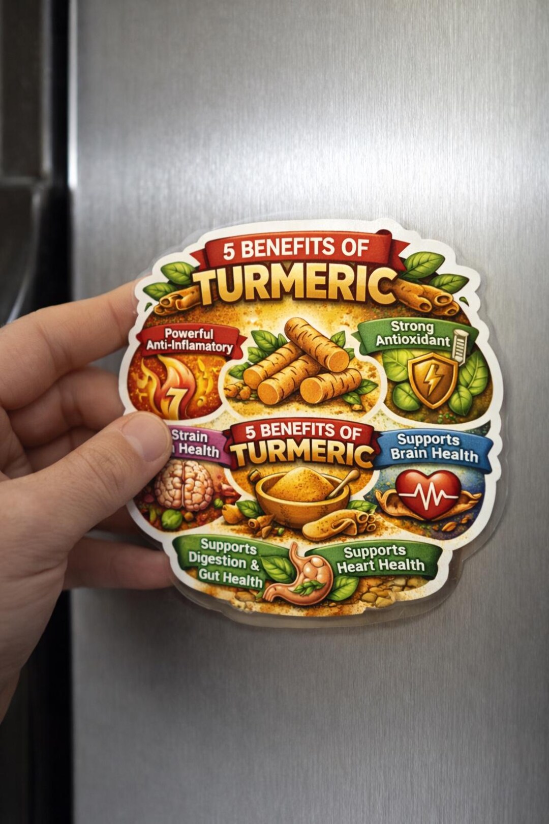 Turmeric Use Pictogram 5 Benefits of Turmeric Sticker | Health Benefits Infographic, Kitchen ...