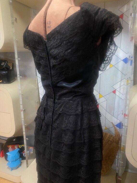 40/50’s dress Miami Miss Satin black with Lace Ov… - image 5