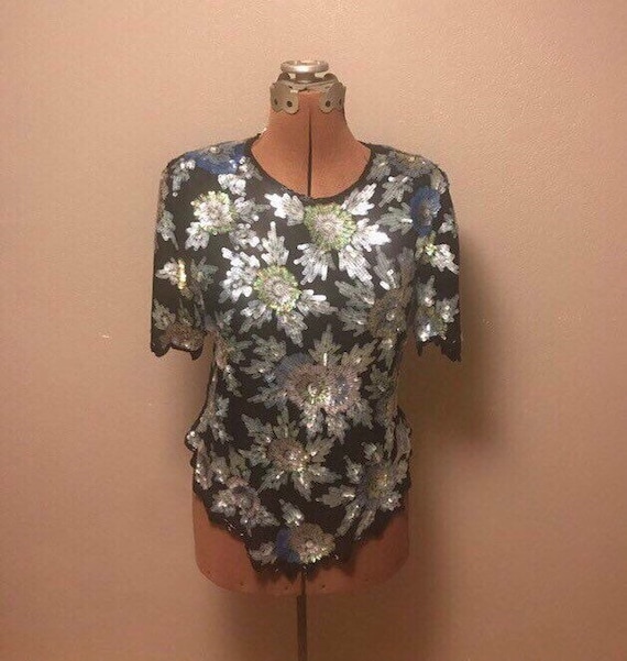 80's Laurence Kazar Sequined Cocktail Top