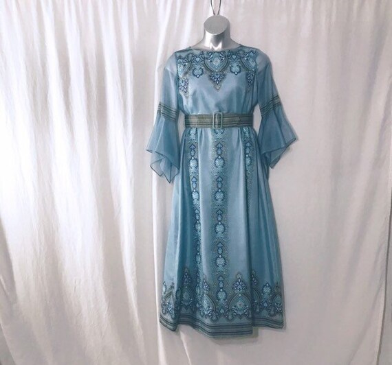 60/70's Alfred Shaheen Boho, Couture Dress; Flare… - image 2