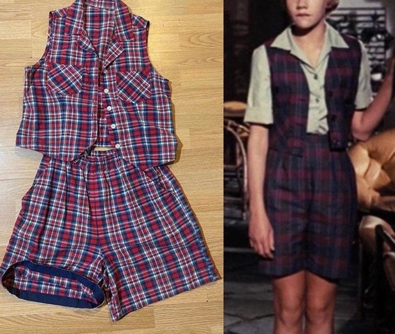 Shorts set romper, 60s look. Two piece plaid shor