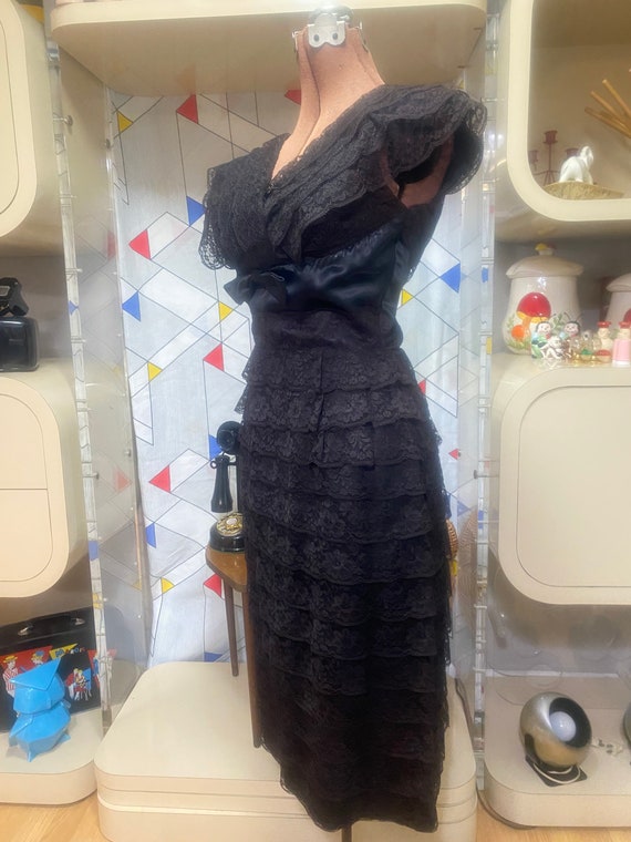 40/50’s dress Miami Miss Satin black with Lace Ov… - image 3