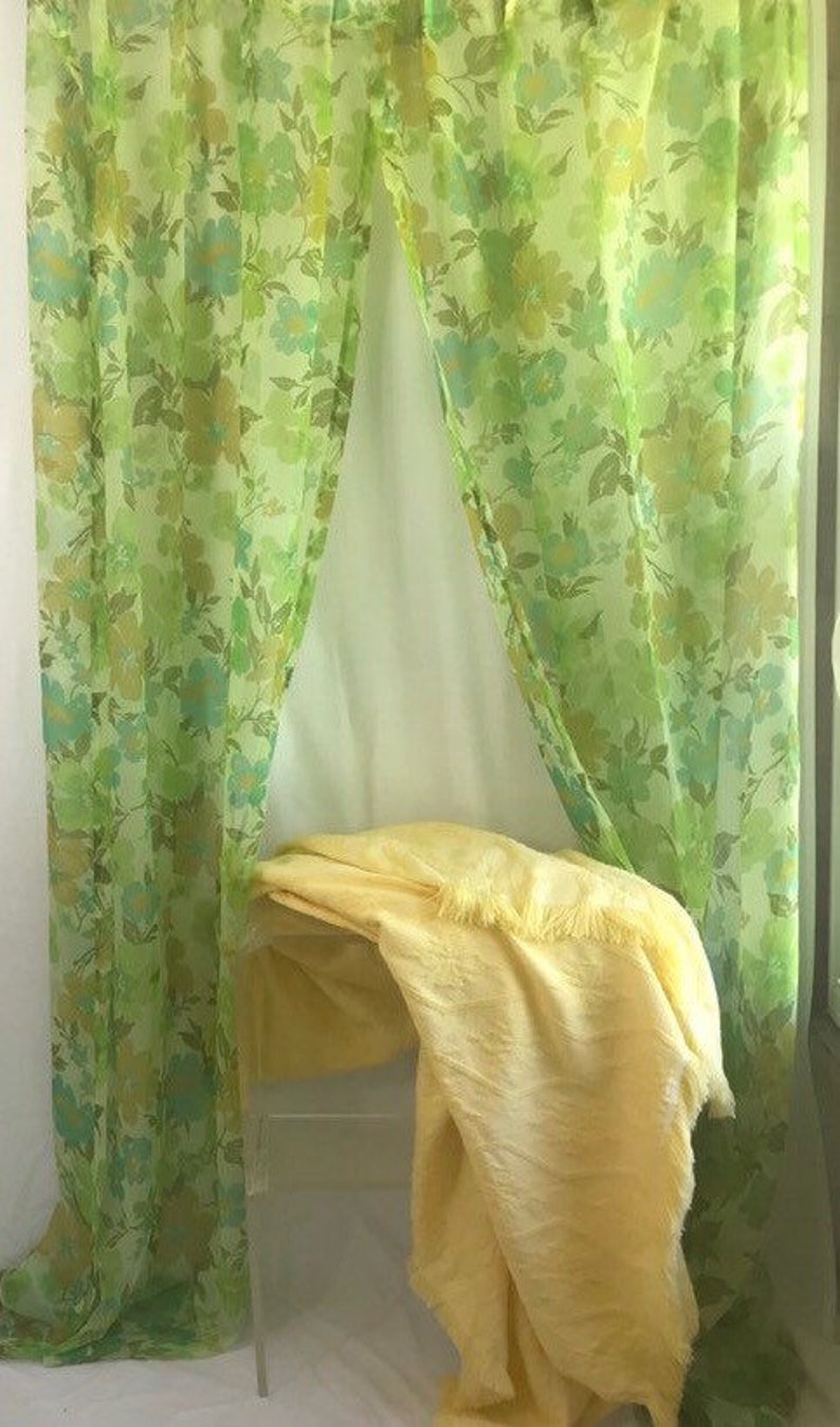 60s Flower Power Vibe Pinch Pleated Sheer Panels A Set Of 2 Etsy