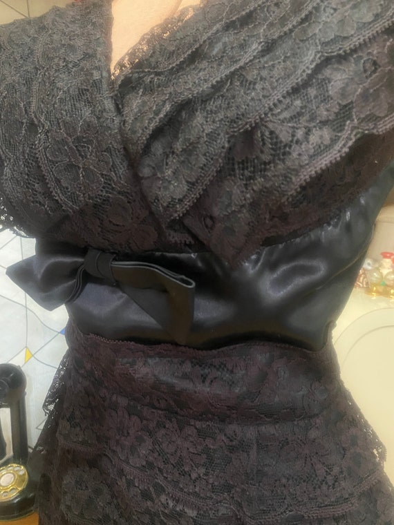 40/50’s dress Miami Miss Satin black with Lace Ov… - image 7