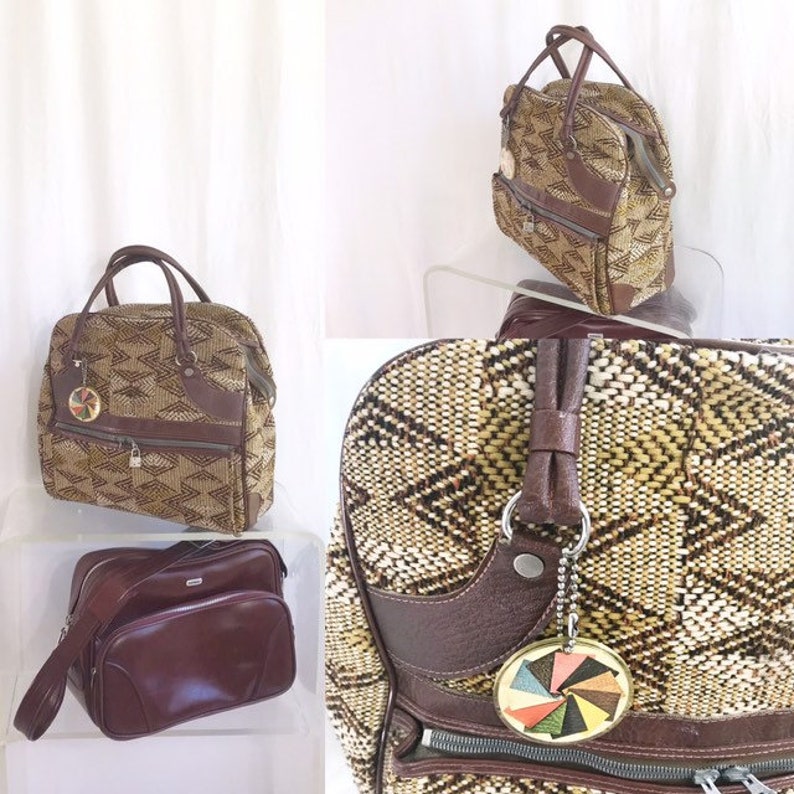 60/'s Ventura Geometric Pattern Jacquard Bag Mid Century Design and Color by Ventura Vintage Suitcase Vintage Ventura Luggage