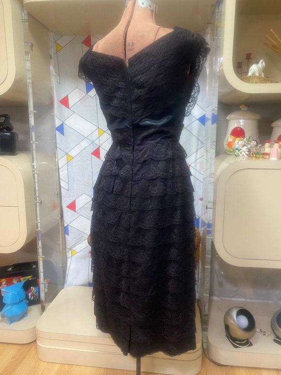 40/50’s dress Miami Miss Satin black with Lace Ov… - image 6