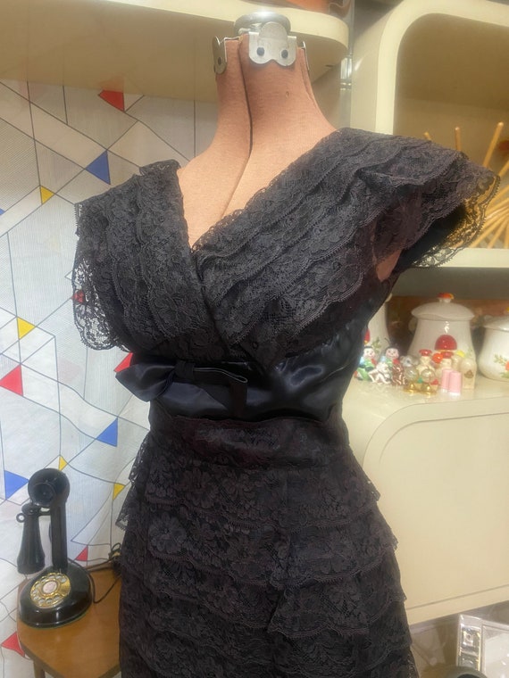 40/50’s dress Miami Miss Satin black with Lace Ov… - image 1