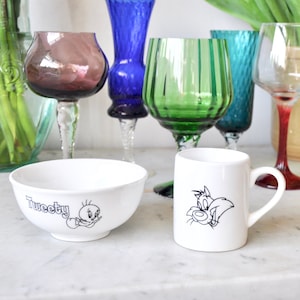 Vintage Looney Tunes Sylvester and Tweety child's cup and bowl, breakfast set retro cartoon decor