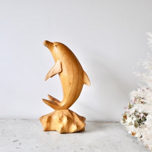 Vintage hand carved wooden dolphin ornament or statue 1970s image 1