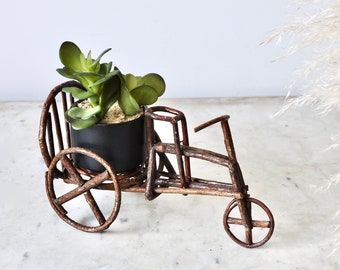 Vintage small bamboo bicycle plant stand or holder from the 1970s