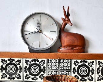 Vintage Metamec clock with silver face mid century modern wall clock or desk clock, mid century clock retro clock boho decor