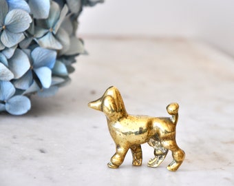 Vintage mini solid brass poodle figurine or ornament from the 1970s