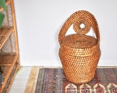 Vintage woven seagrass style storage tub chair from the 1970s