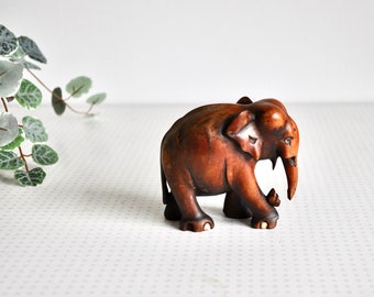 Vintage hand carved wooden elephant figurine or ornament 1970s