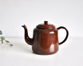 Vintage large brown enamel metal teapot from the 1950s