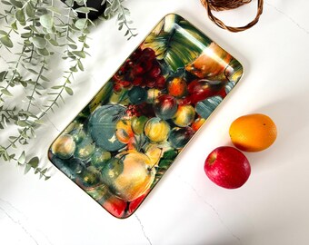 Plateau Vintage Fibre De Verre – Décor Floral Multicolore – Années 60 – Brillant