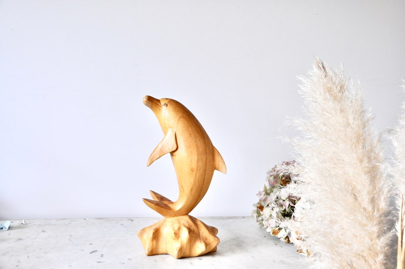 Vintage hand carved wooden dolphin ornament or statue 1970s image 3