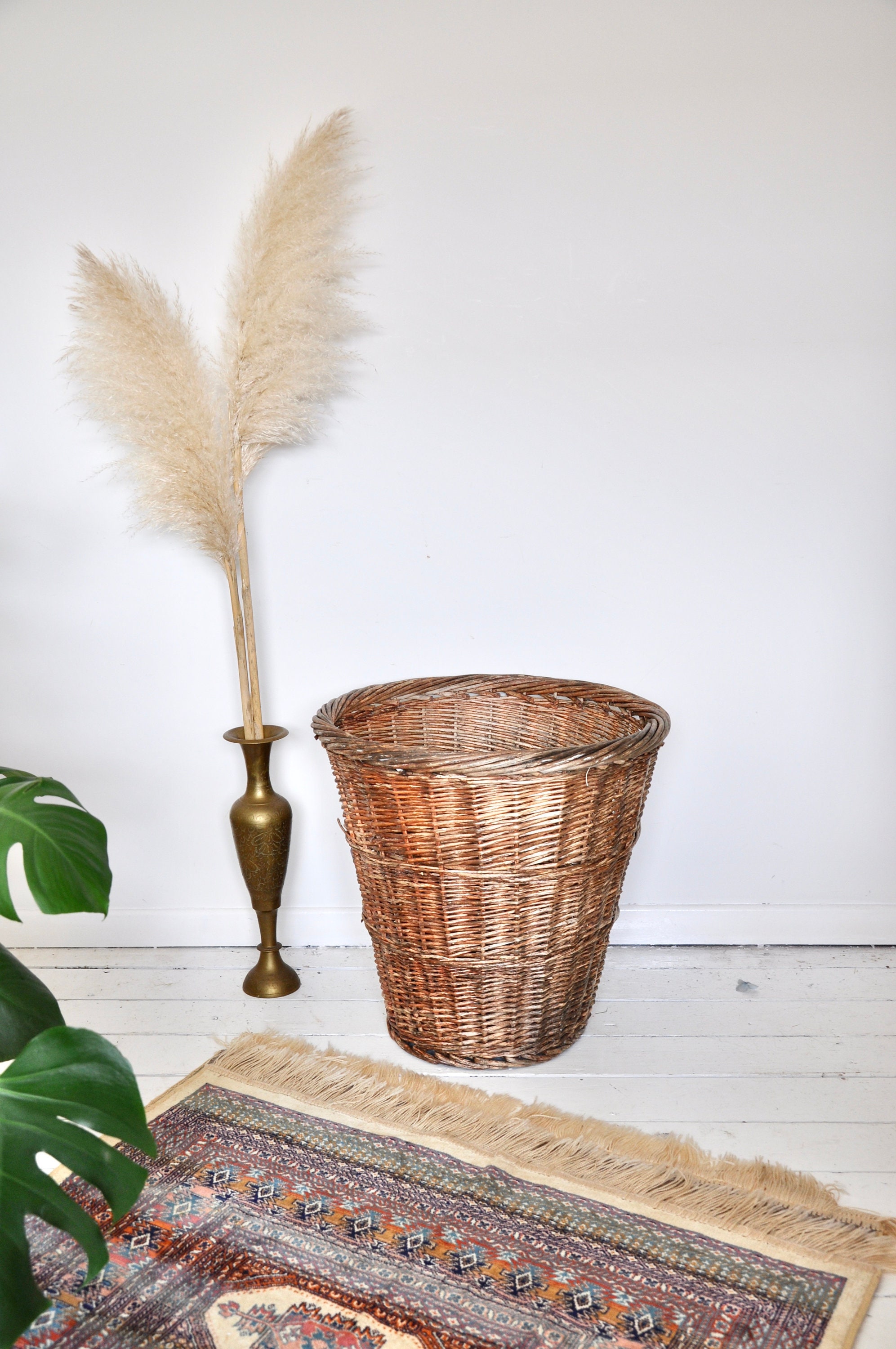 Vintage extra large 19 inch tall wicker plant basket from the Etsy