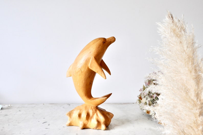 Vintage hand carved wooden dolphin ornament or statue 1970s image 5