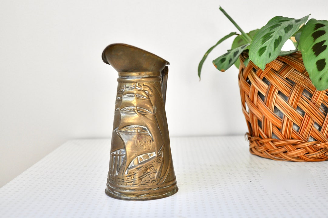 Vintage Embossed Brass Metal Jug or Pitcher With Nautical Etsy UK