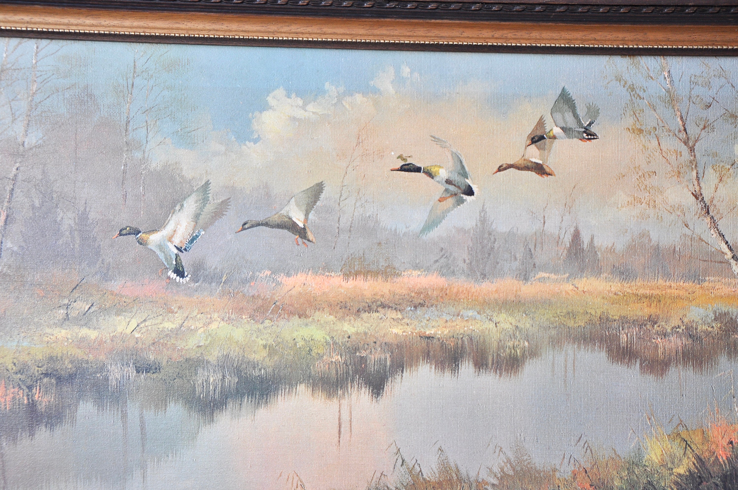 Large vintage framed flying ducks picture print on board 1950s Etsy