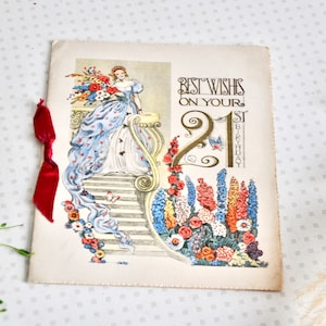 Biglietto di compleanno Vintage Sharpe's Classic 21st con una bellissima illustrazione del 1950
