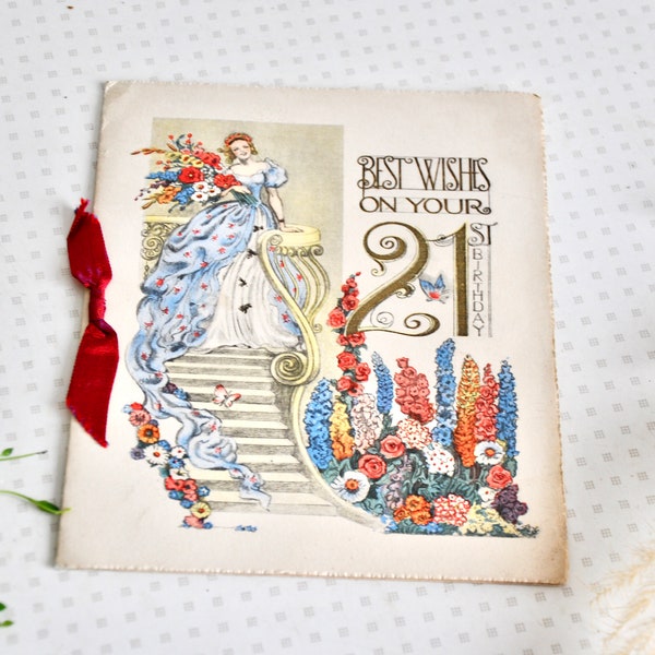 Vintage Sharpe's Classic 21st birthday card with beautiful illustration from the 1950s