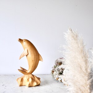Vintage hand carved wooden dolphin ornament or statue 1970s image 2