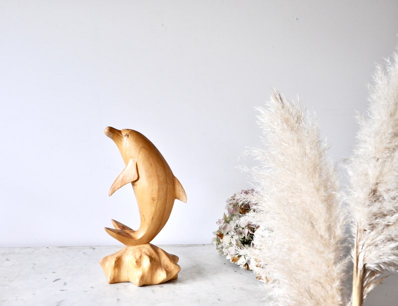 Vintage hand carved wooden dolphin ornament or statue 1970s image 2