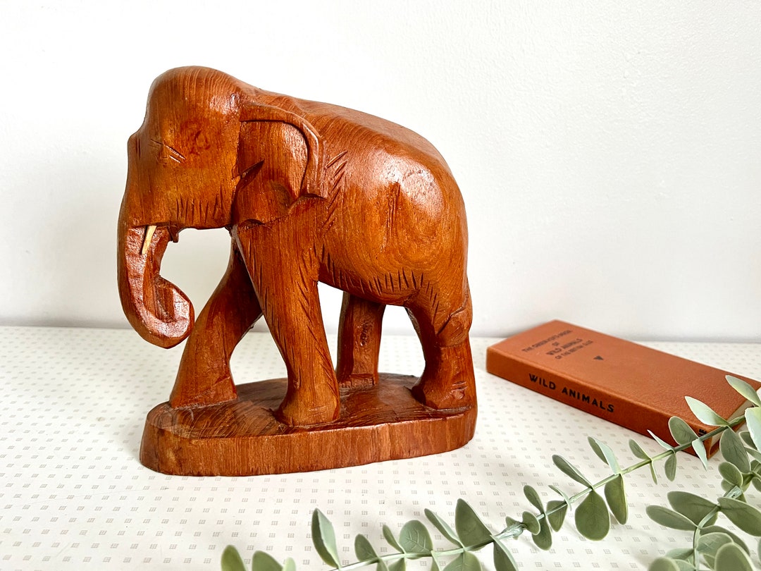 Vintage Hand Carved Wooden Elephant Figurine or Ornament 1970s Etsy