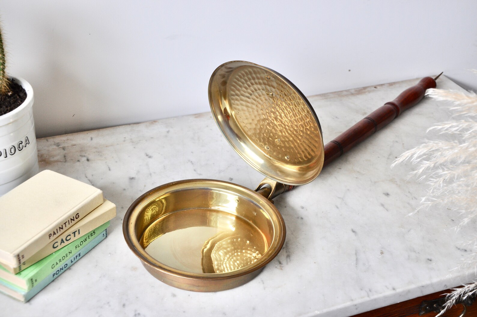 Vintage brass bed warmer or pan with wooden handle 1960s Etsy