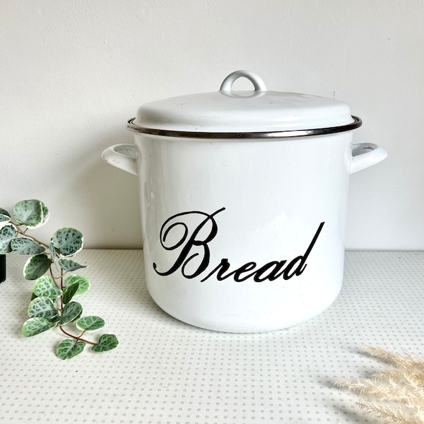 Large vintage round white enamel bread bin by Judge