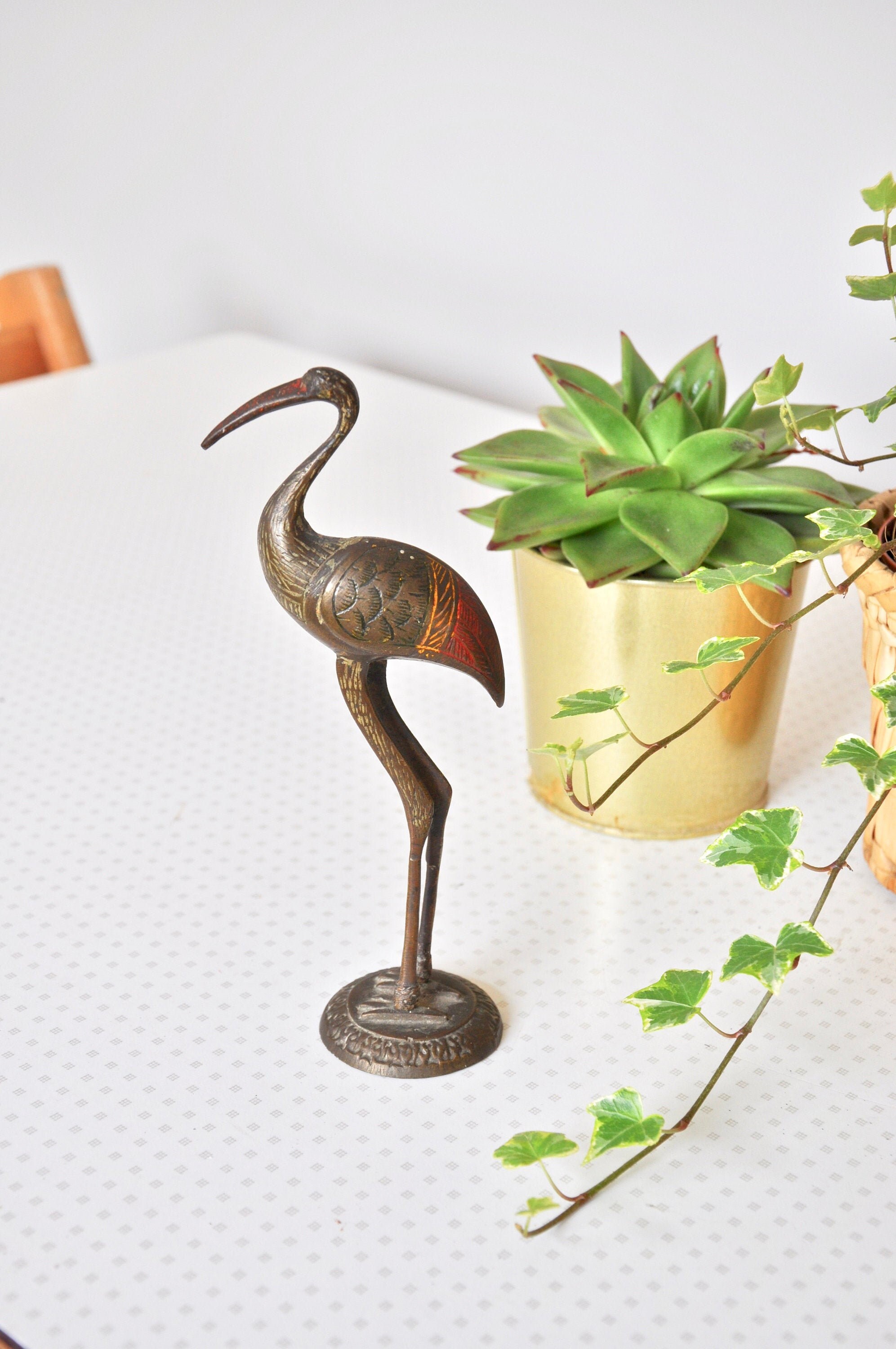 1970年代のミッドセンチュリーモダンの真鍮製フラミンゴ鳥の置物