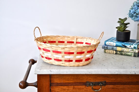 Vintage Bambus-Korb mit roten und weien Details - Etsy sterreich