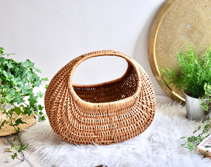 Vintage Round Woven Basket With Handle From the 1970s Etsy UK
