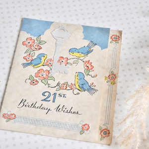 Biglietto di 21 ° compleanno vintage con una bella illustrazione del 1950