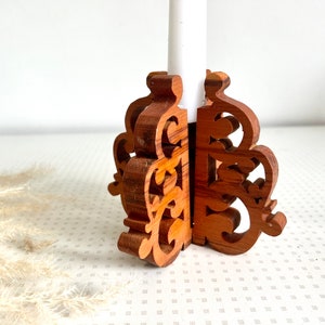 Vintage hand turned wooden candlestick holder from the 1970s