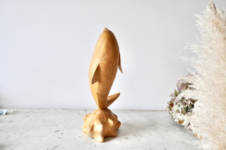 Vintage hand carved wooden dolphin ornament or statue 1970s image 6