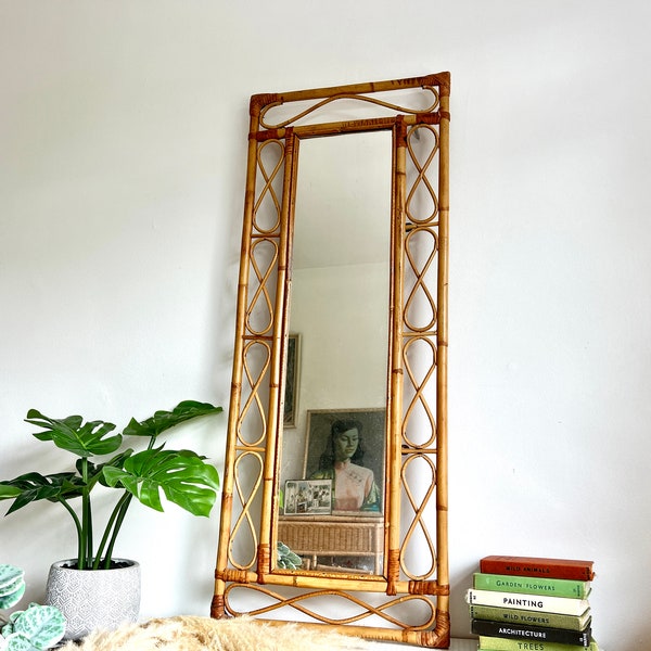 Vintage rectangle bamboo or cane wall mirror from the 1970s