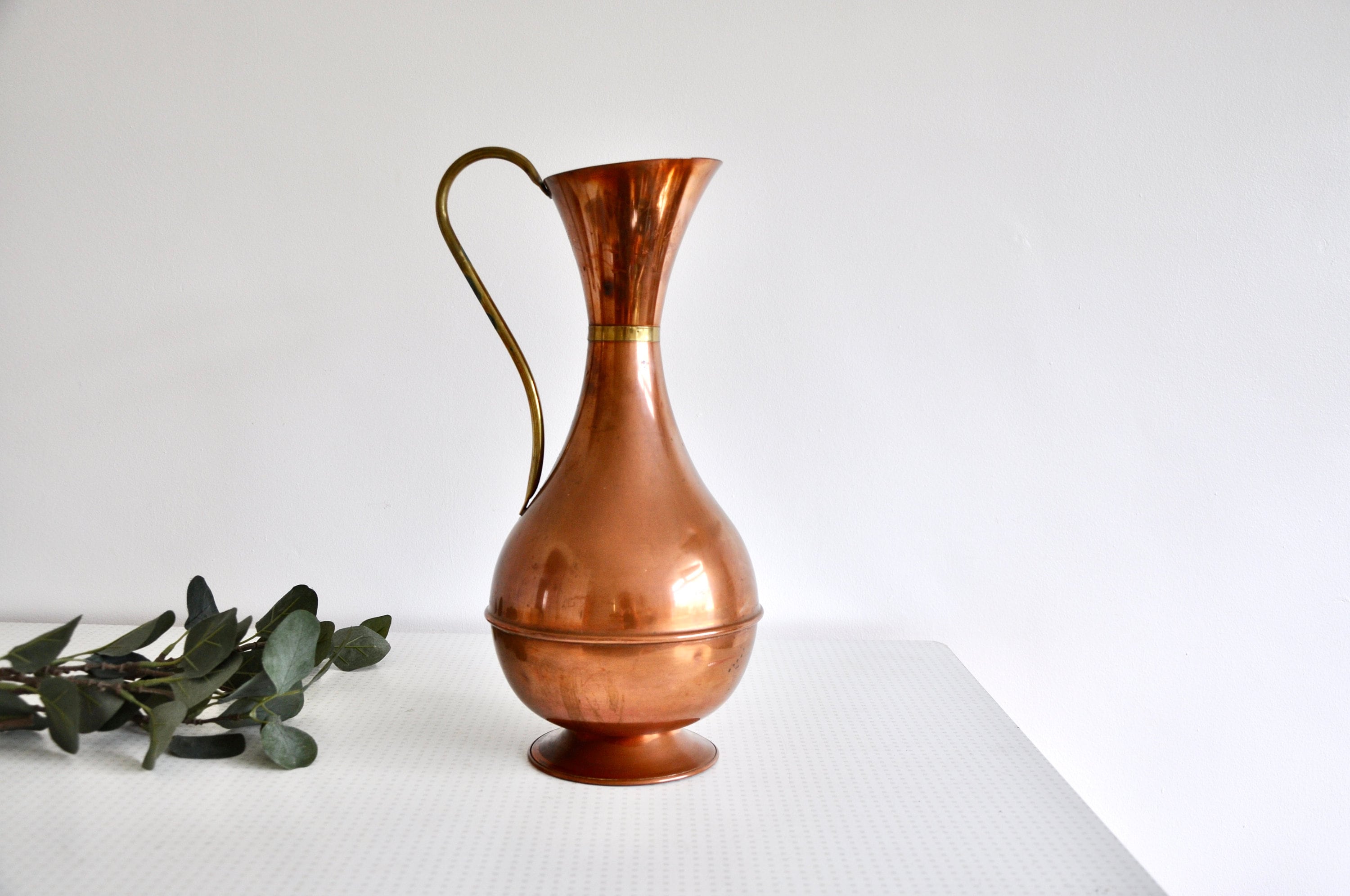 Large Vintage Copper Pitcher Jug or Vase With Brass Handle Etsy UK