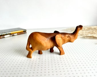 Vintage hand carved wooden elephant figurine or ornament 1970s