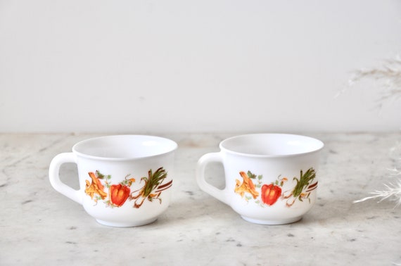 Lot De 5 Grandes Tasses Arcopal Vintage, Motif Floral - Bon état