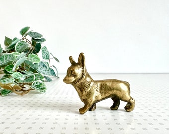 Vintage mini solid brass corgi figurine or ornament from the 1960s