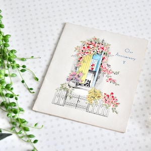 Biglietto d'anniversario vintage con una bellissima illustrazione del 1950