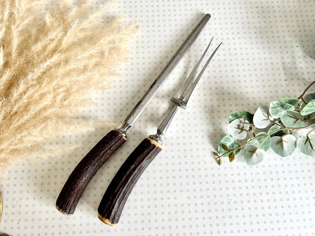 Vintage Carving Fork and Knife Sharpener With Wooden Handles 1970s Etsy