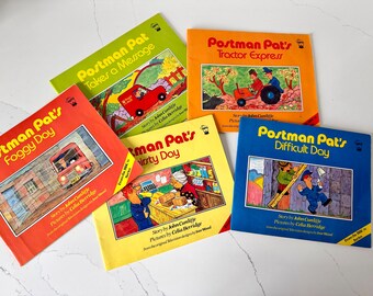 Selection of 5 vintage softback Postman Pat books from the 1980s